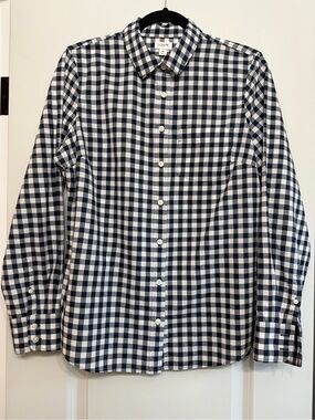 J. Crew m Navy and White Gingham Button-Down Shirt, M